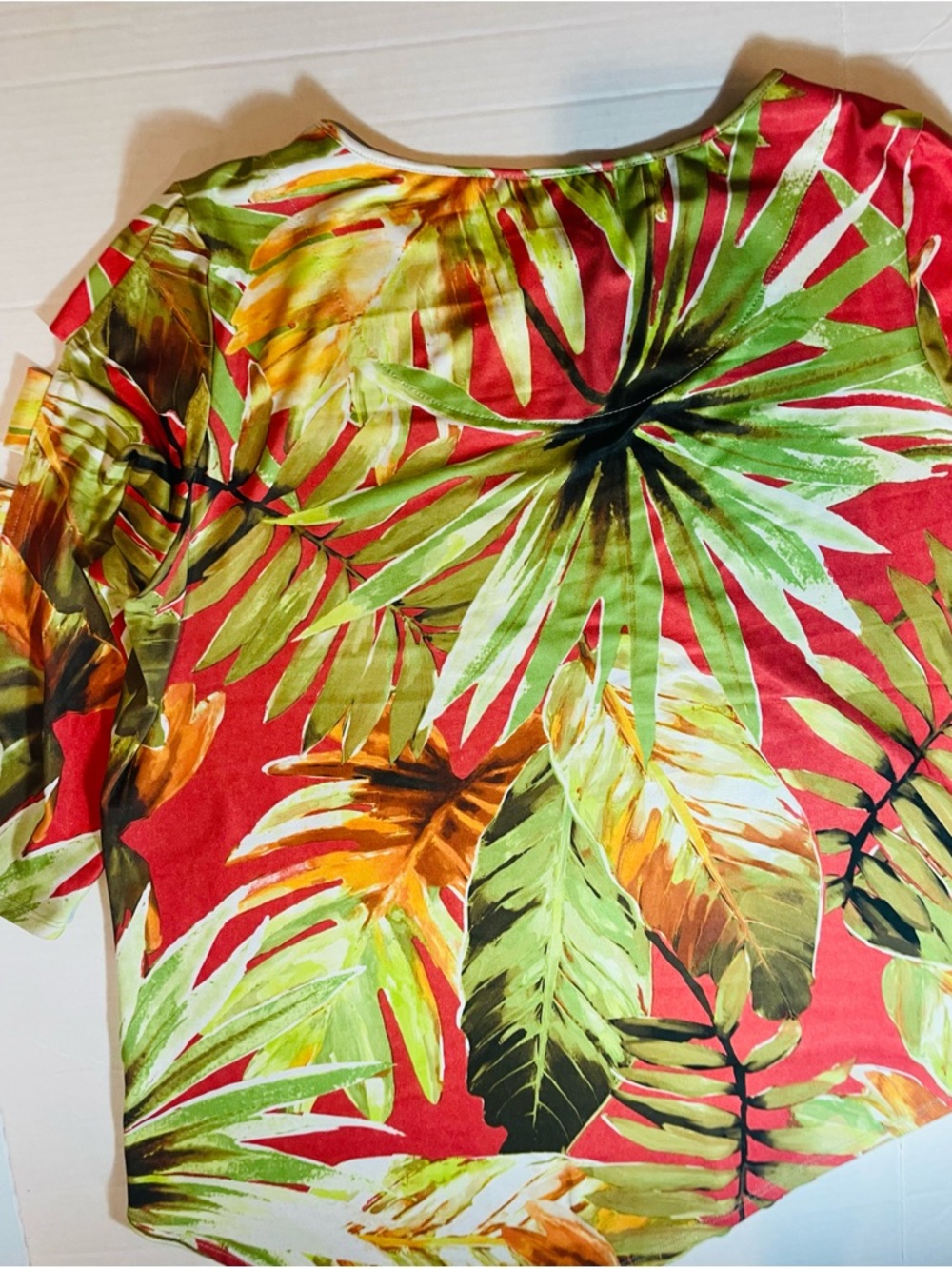Alfred Dunner Tropical Leaf Tunic Keyhole Beaded Neck Cutout Sleeve Sz. Large - Picture 7 of 13